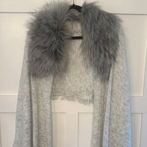 Cabi Heavenly Gray Faux Fur Trim Shawl